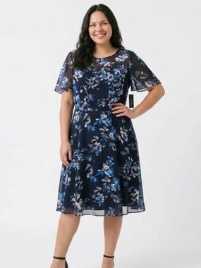 Jessica Howard Navy Floral Midi Dress